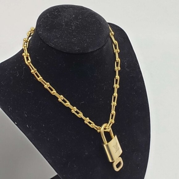 Authentic Louis Vuitton Lock and Key Gold Color with Gold Plated Chain Necklace - Picture 2 of 8